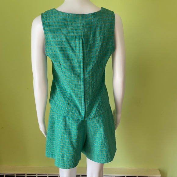 VTG Y2K AMY BYER BLUE GREEN GINGHAM TWO PIECE OUTFIT TOP AND SKORT SIZE 9 - Picture 2 of 8
